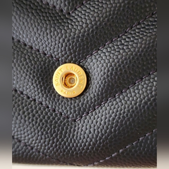 Saint Laurent Grain de Poudre Matelasse Flap Wallet Dark Gray Leather Gold YSL - Picture 6 of 12